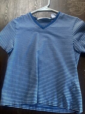 Tommy Hilfiger Blue & White Striped V-Neck Tee